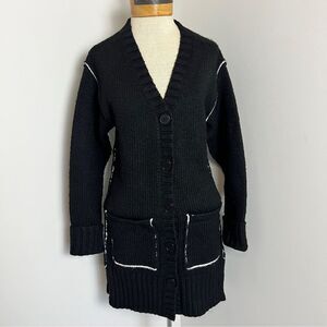 4TH-RECKLESS Black Knit Chunky Long Sleeve Long Cardigan Sz XS (504)